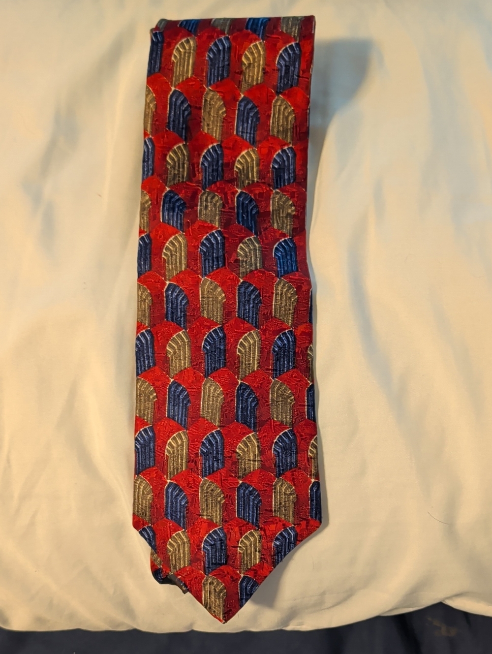 Ermenegildo Zegna Silk Tie with Blue and Gold Geometric Motif